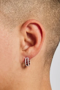 JWL-EAR Dark Red Baguette Huggie Earrings - 4mm