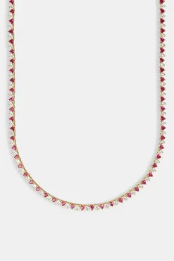 Women JWL-CHN Deep Pink & Clear Heart Tennis Chain - 3mm - Gold