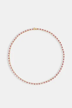 Women JWL-CHN Deep Pink & Clear Heart Tennis Chain - 3mm - Gold