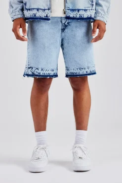 CLO-BOT-DEN Denim Panelled Short - Light Blue
