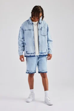 CLO-BOT-DEN Denim Panelled Short - Light Blue