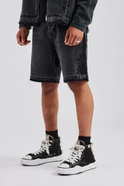 CLO-BOT-DEN Denim Panelled Short - Washed Grey