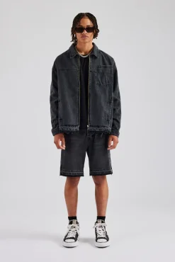 CLO-BOT-DEN Denim Panelled Short - Washed Grey