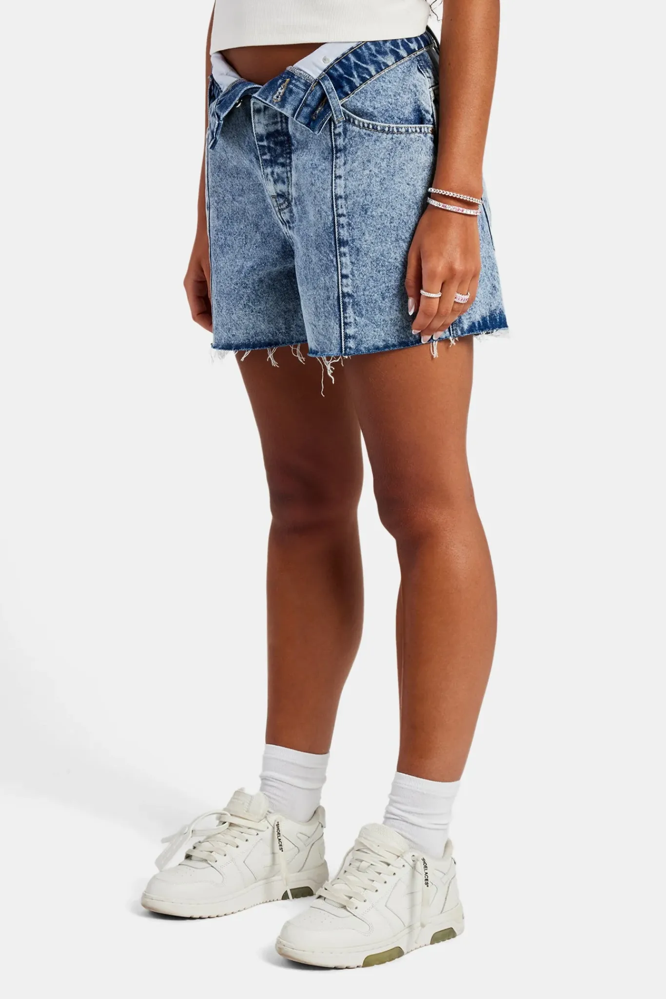 Women CLO-BOT-DEN Denim Short With Turn Down Waistband - Iced Blue