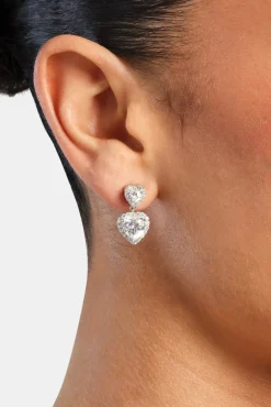 Women JWL-EAR Double Heart Drop Earrings - White