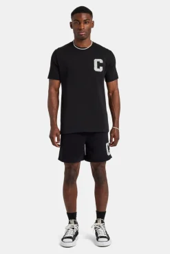 CLO-SET Embellished C T-Shirt & Short Set - Black