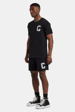 CLO-SET Embellished C T-Shirt & Short Set - Black