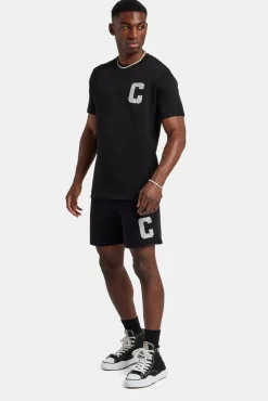 CLO-SET Embellished C T-Shirt & Short Set - Black