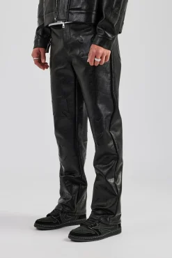 CLO-SET Embossed Motif PU Jacket & Trouser Set - Black