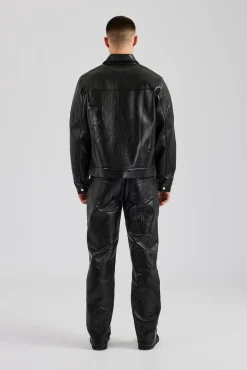 CLO-SET Embossed Motif PU Jacket & Trouser Set - Black