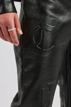CLO-BOT-TRO Embossed Motif Straight Leg PU Trouser - Black