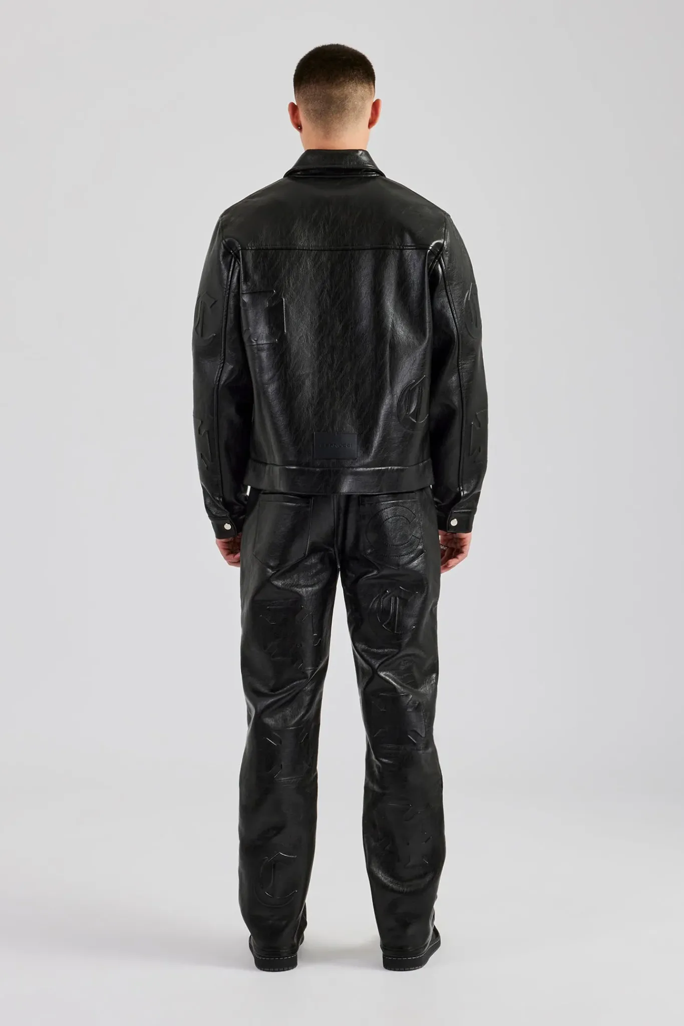 CLO-BOT-TRO Embossed Motif Straight Leg PU Trouser - Black