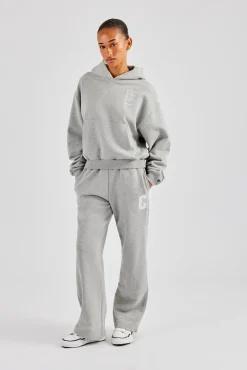 Women CLO-SET Embroidered C Hooded Tracksuit - Grey Marl