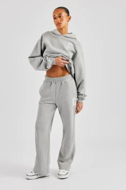 Women CLO-SET Embroidered C Hooded Tracksuit - Grey Marl