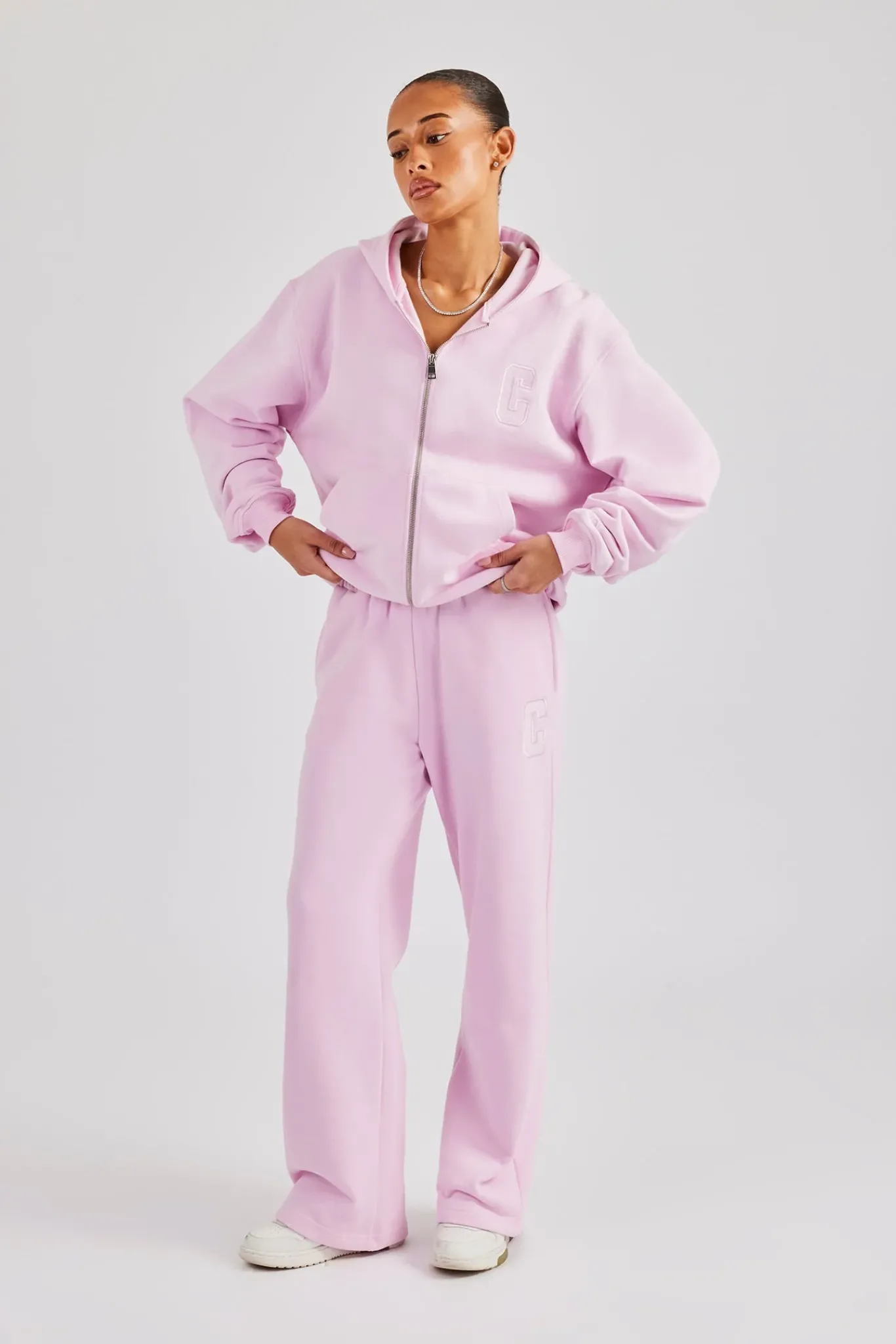 Women CLO-SET Embroidered C Zip Through Tracksuit - Pink