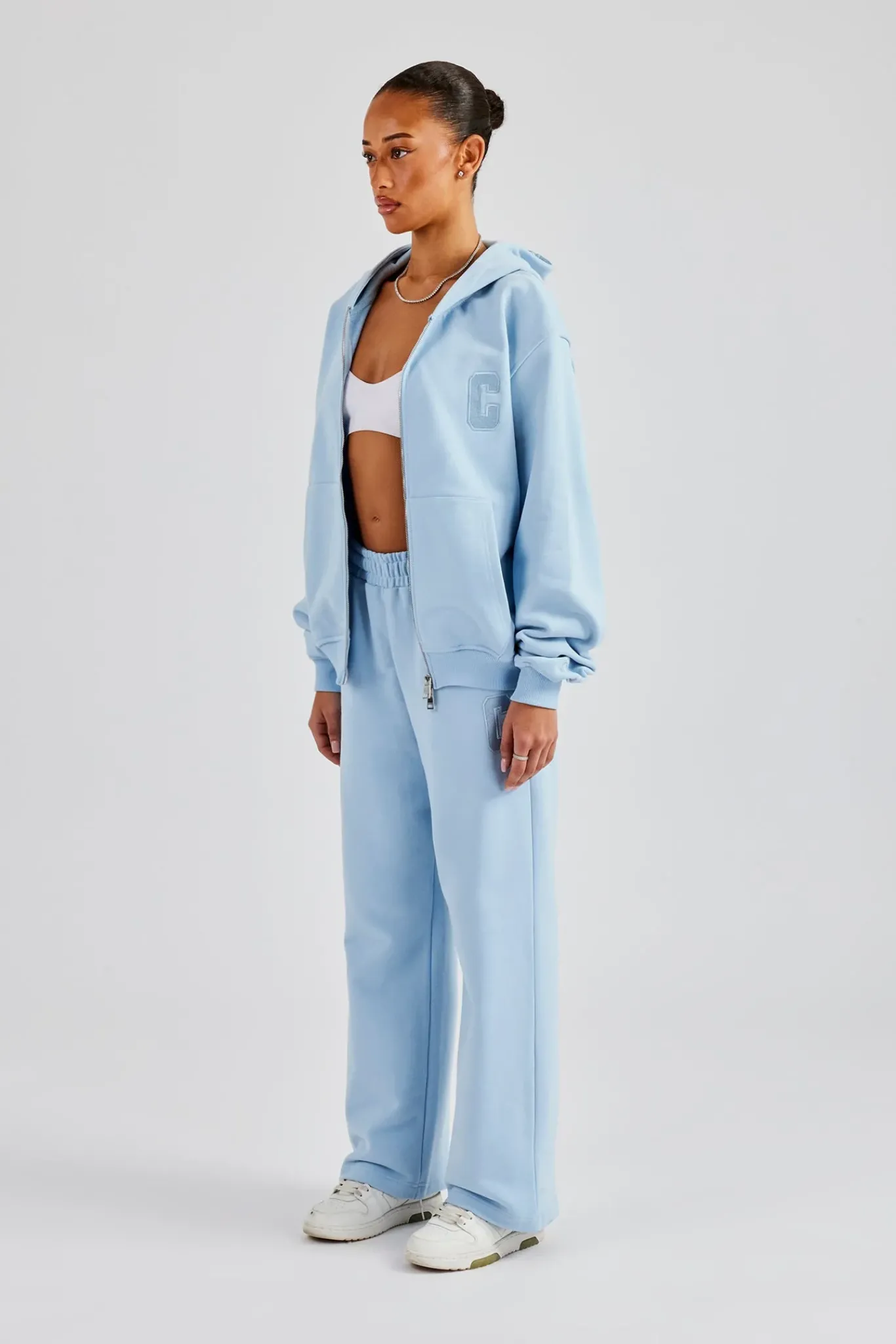 Women CLO-SET Embroidered C Zip Through Tracksuit - Baby Blue
