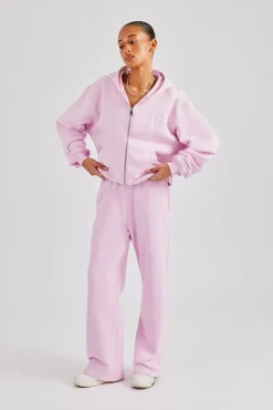 Women CLO-TOP-HS-HOOD Embroidered C Zip Through Hoodie - Pink