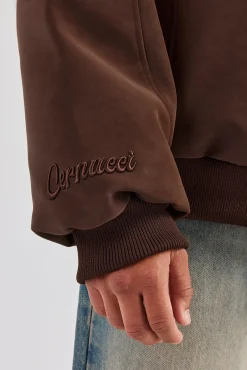 CLO-TOP-OUT Embroidered Puffer Bomber Jacket - Chocolate