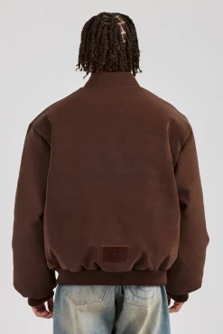 CLO-TOP-OUT Embroidered Puffer Bomber Jacket - Chocolate