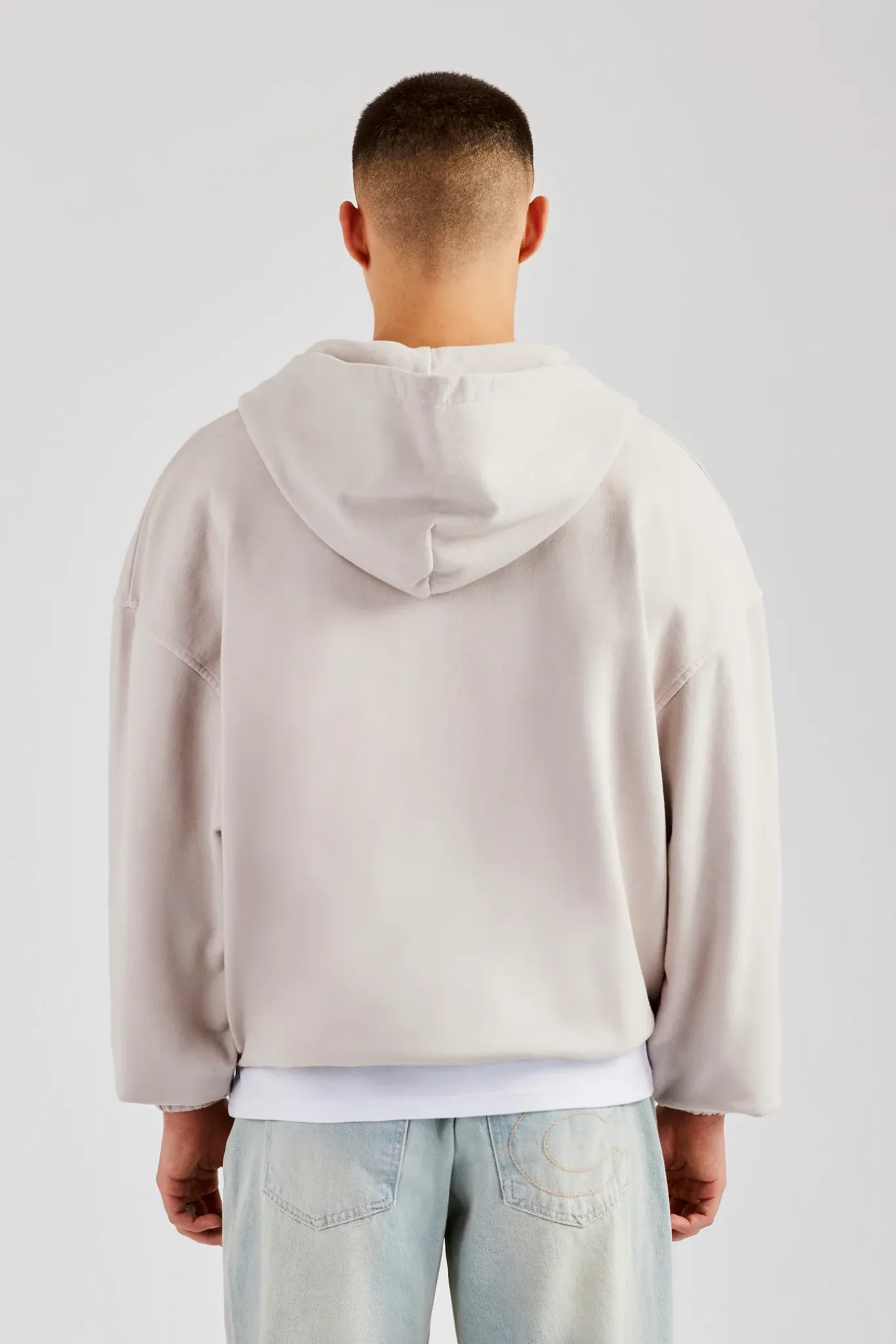 CLO-TOP-HS-HOOD Embroidered Zip Through Hoodie - Washed Stone