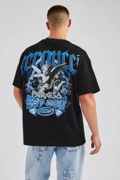 CLO-TOP-TEE Est 17 Back Graphic Oversized T-Shirt - Black