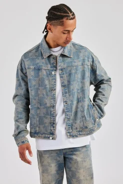 CLO-TOP-OUT-DEN Etched Oversized Denim Jacket - Antique Wash