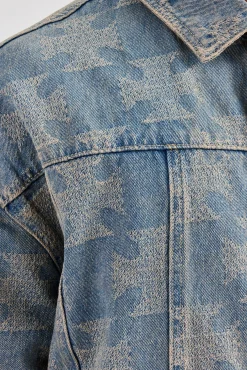 CLO-TOP-OUT-DEN Etched Oversized Denim Jacket - Antique Wash
