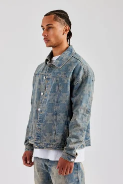 CLO-TOP-OUT-DEN Etched Oversized Denim Jacket - Antique Wash