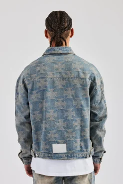 CLO-TOP-OUT-DEN Etched Oversized Denim Jacket - Antique Wash