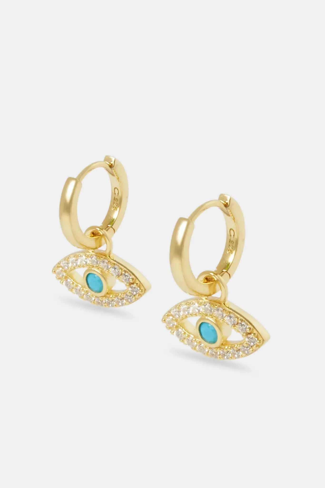 Women JWL-EAR Evil Eye Drop Earrings - Gold - 20mm