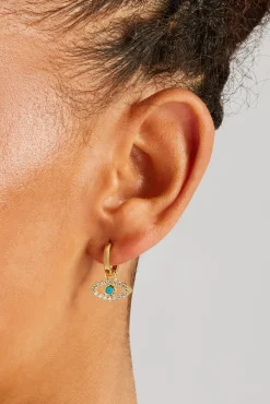 Women JWL-EAR Evil Eye Drop Earrings - Gold - 20mm