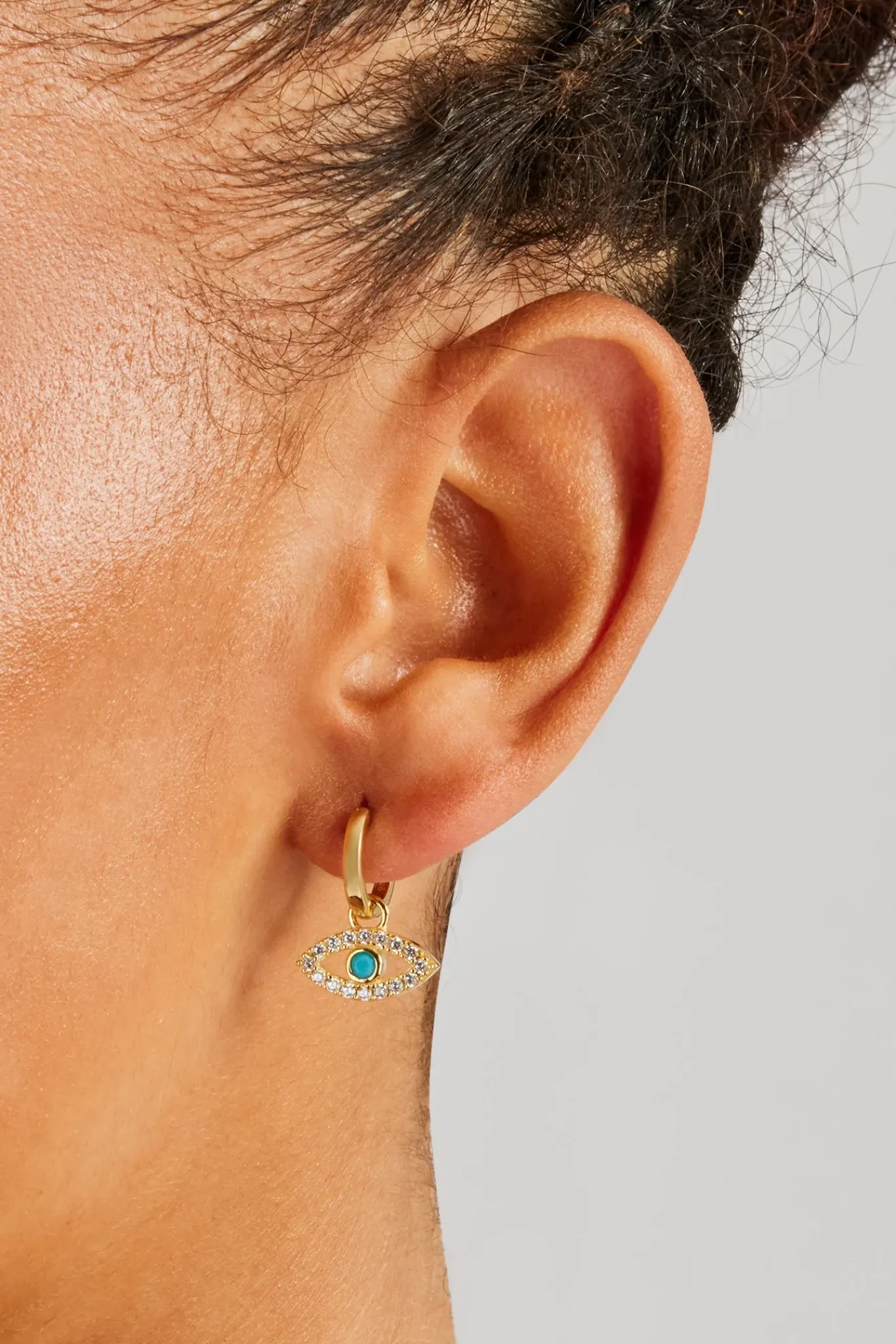 Women JWL-EAR Evil Eye Drop Earrings - Gold - 20mm