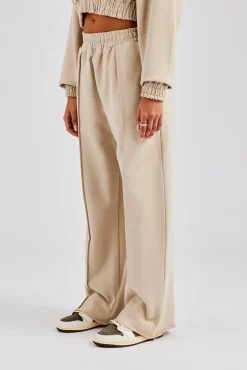 Women CLO-BOT-TRO Exposed Seam Wide Leg Jogger - Stone