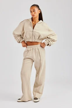 Women CLO-BOT-TRO Exposed Seam Wide Leg Jogger - Stone