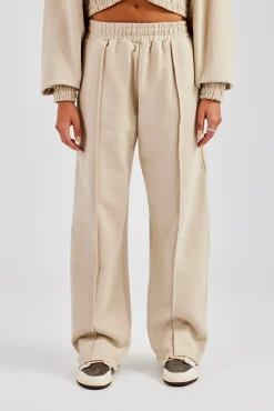 Women CLO-BOT-TRO Exposed Seam Wide Leg Jogger - Stone