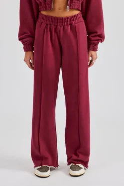 Women CLO-BOT-TRO Exposed Seam Wide Leg Jogger - Cherry Red