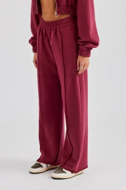 Women CLO-BOT-TRO Exposed Seam Wide Leg Jogger - Cherry Red