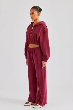 Women CLO-BOT-TRO Exposed Seam Wide Leg Jogger - Cherry Red