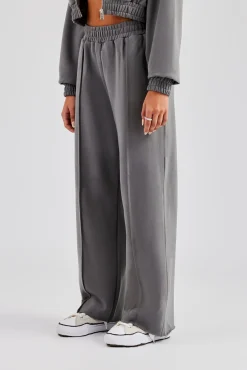 Women CLO-BOT-TRO Exposed Seam Wide Leg Jogger - Charcoal