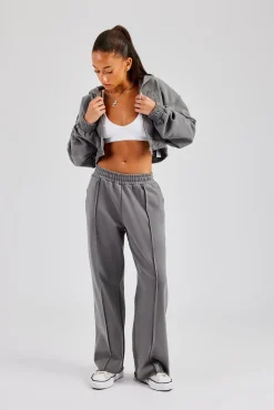 Women CLO-BOT-TRO Exposed Seam Wide Leg Jogger - Charcoal