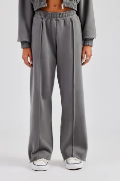 Women CLO-BOT-TRO Exposed Seam Wide Leg Jogger - Charcoal