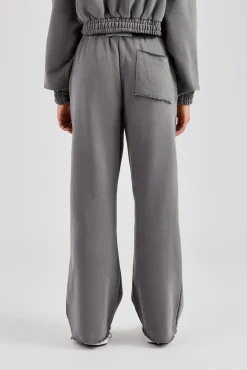 Women CLO-BOT-TRO Exposed Seam Wide Leg Jogger - Charcoal