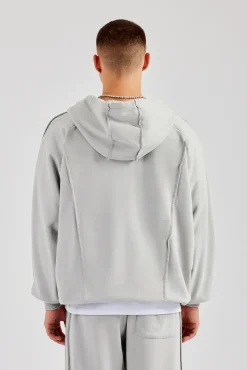CLO-TOP-HS-HOOD Exposed Seam Zip Through Hoodie - Ash Grey