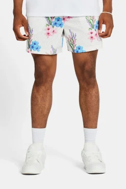 CLO-BOT Floral Printed Mesh Short - Ecru