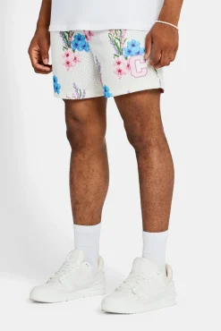 CLO-BOT Floral Printed Mesh Short - Ecru