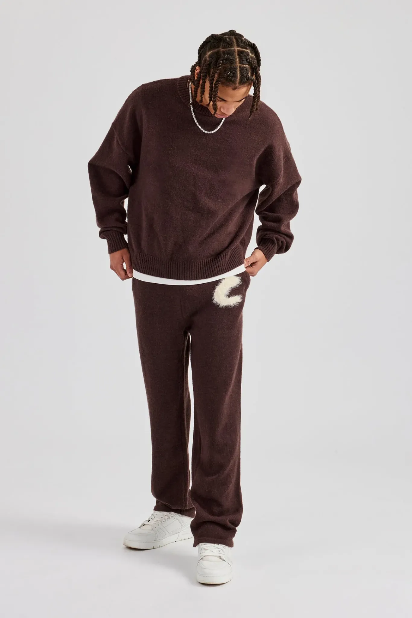 CLO-BOT-TRO-KTW Fluffy Intarsia C Jogger - Chocolate