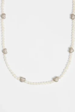 Women JWL-CHN-PRL Freshwater Pearl and Iced Heart Necklace