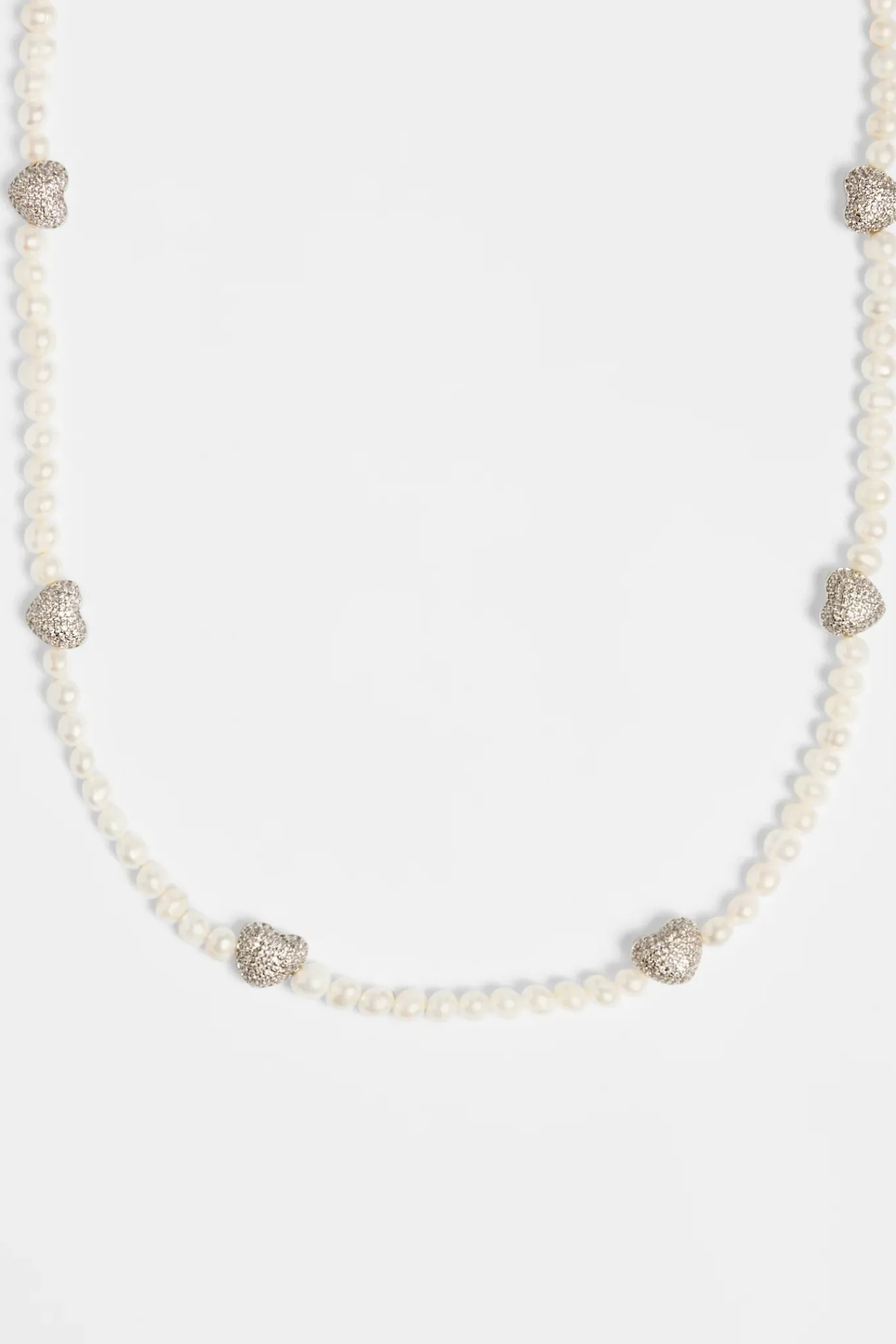 Women JWL-CHN-PRL Freshwater Pearl and Iced Heart Necklace