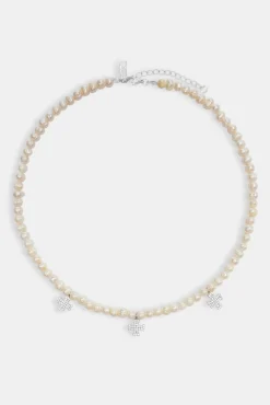 JWL-NECK-PRL Freshwater Pearl Cross Drop Necklace - White