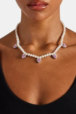 Women JWL-NECK Freshwater Pearl Drop Heart Gemstone Necklace - 6mm